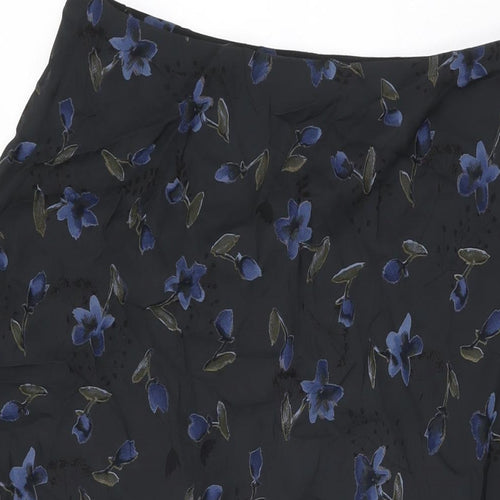 Marks and Spencer Womens Black Floral Viscose Swing Skirt Size 16