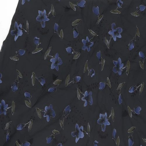 Marks and Spencer Womens Black Floral Viscose Swing Skirt Size 16