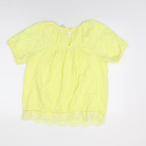 NEXT Womens Yellow Floral Cotton Basic T-Shirt Size 14 Round Neck