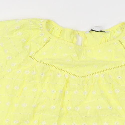 NEXT Womens Yellow Floral Cotton Basic T-Shirt Size 14 Round Neck