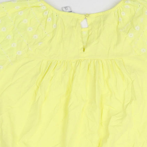 NEXT Womens Yellow Floral Cotton Basic T-Shirt Size 14 Round Neck