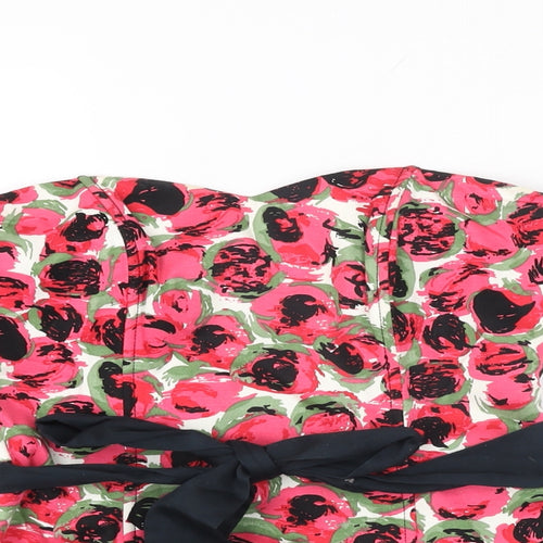 Warehouse Womens Pink Floral Cotton Basic T-Shirt Size 10 Off the Shoulder