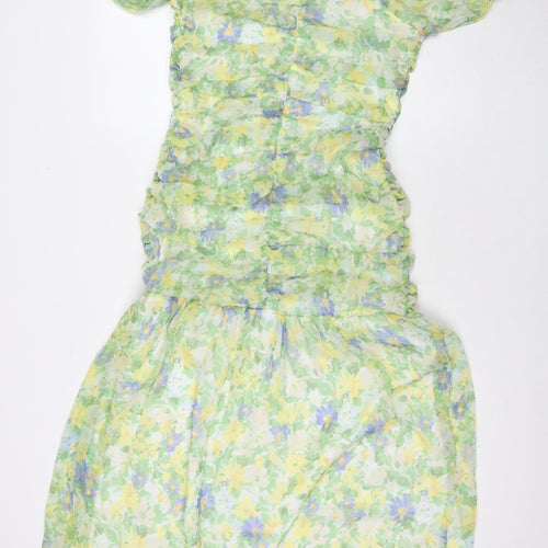 ASOS Womens Green Floral Polyester Maxi Size 10 Square Neck Zip