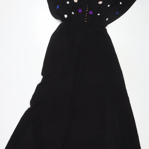 Native Rove Womens Black Polyester Maxi Size S V-Neck Pullover