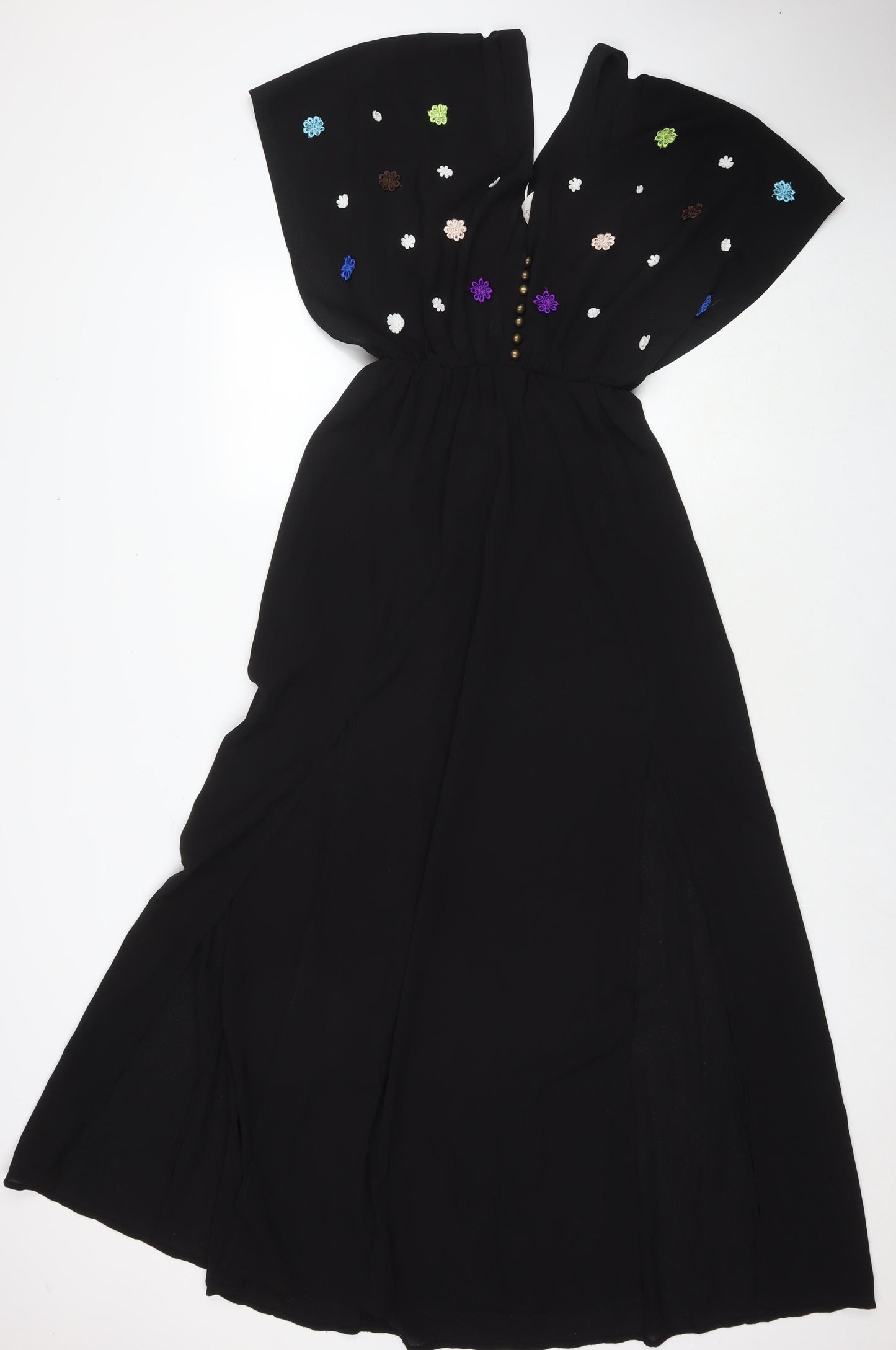Native Rove Womens Black Polyester Maxi Size S V-Neck Pullover