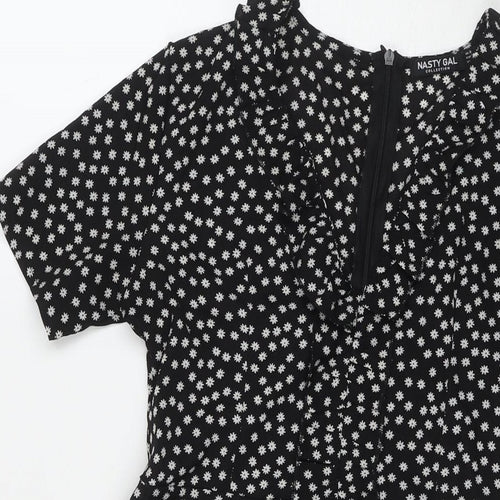 Nasty Gal Womens Black Floral Polyester Fit & Flare Size 8 V-Neck Zip
