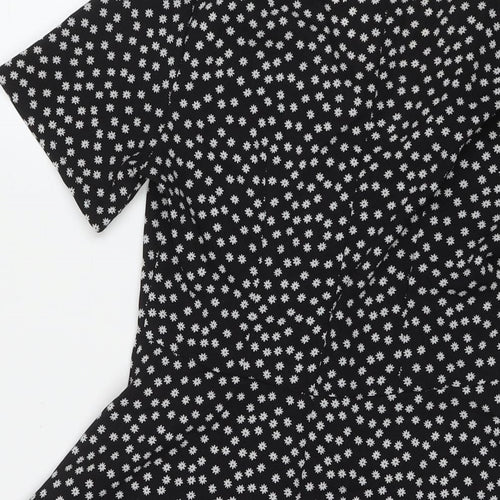 Nasty Gal Womens Black Floral Polyester Fit & Flare Size 8 V-Neck Zip