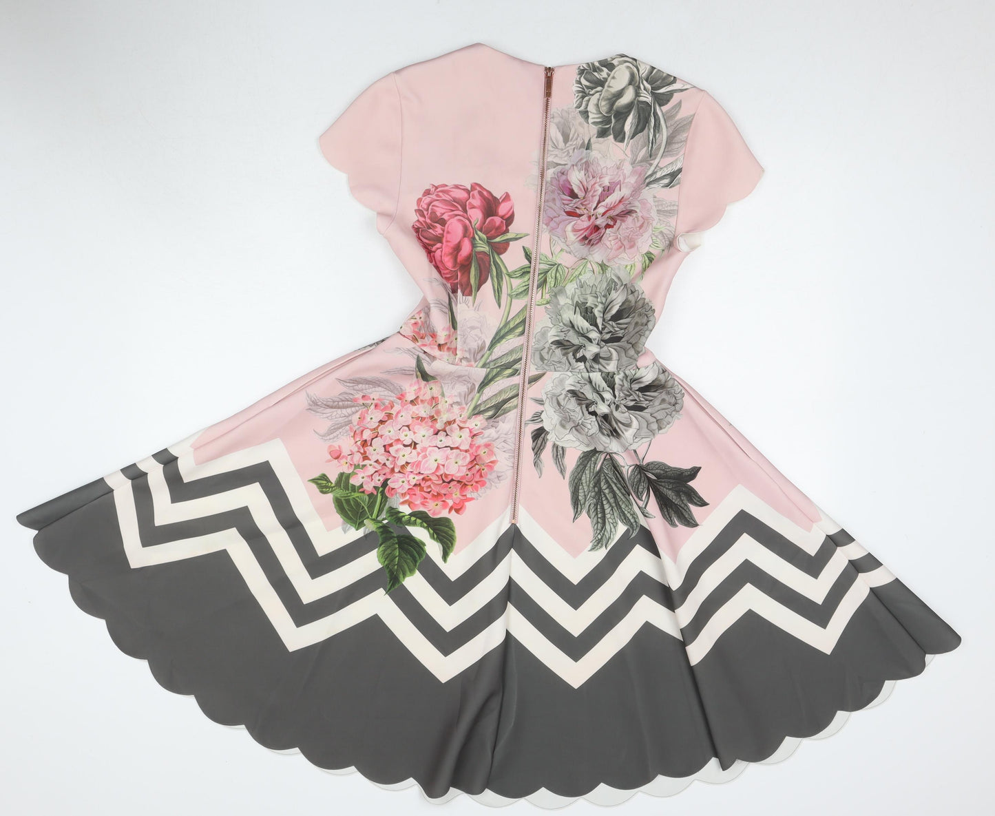 Ted Baker Womens Multicoloured Floral Polyester Fit & Flare Size 10 Round Neck Zip