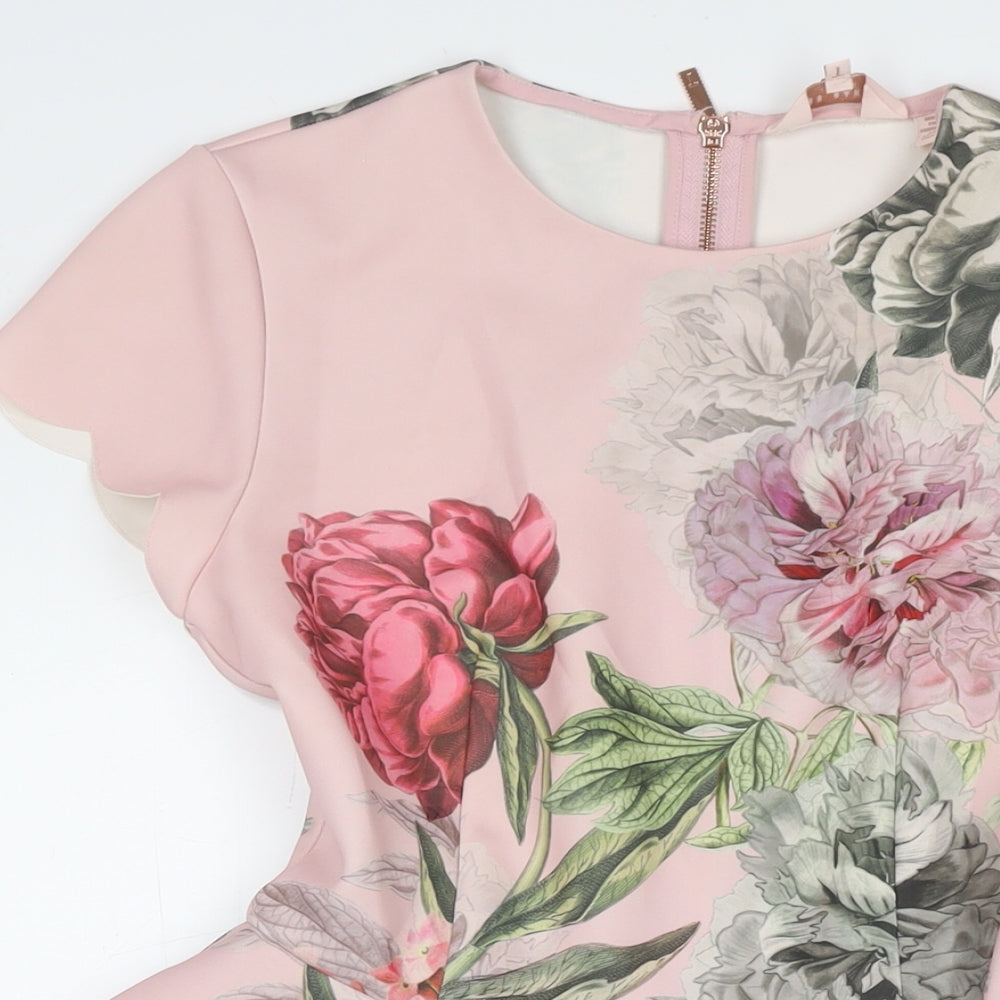 Ted Baker Womens Multicoloured Floral Polyester Fit & Flare Size 10 Round Neck Zip