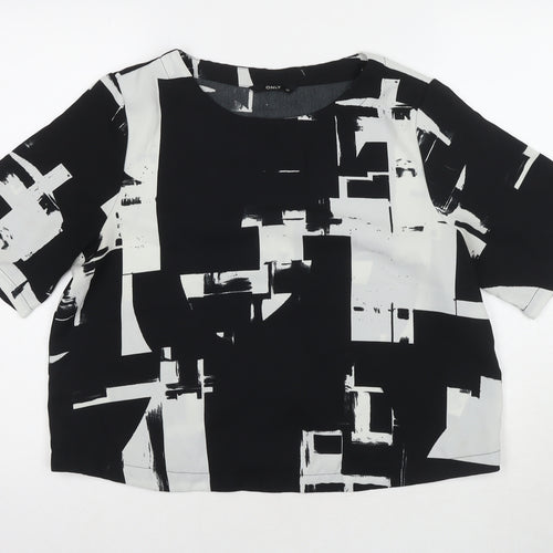 Only Womens Black Geometric Polyester Basic Blouse Size 12 Round Neck