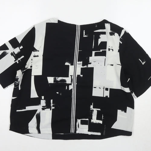 Only Womens Black Geometric Polyester Basic Blouse Size 12 Round Neck