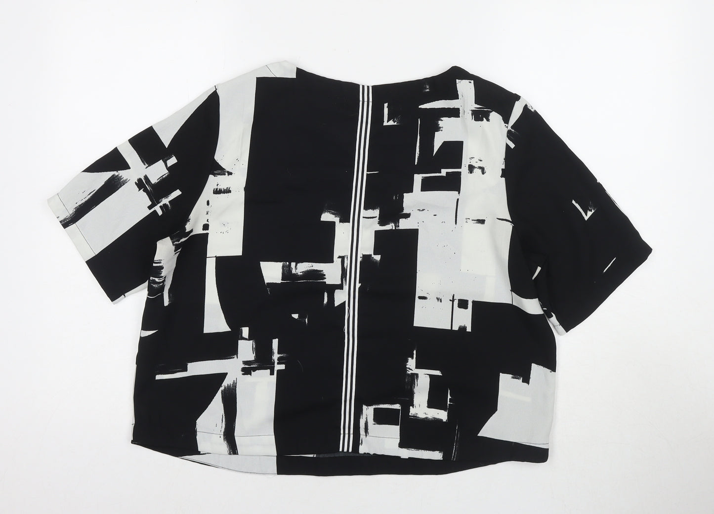 Only Womens Black Geometric Polyester Basic Blouse Size 12 Round Neck