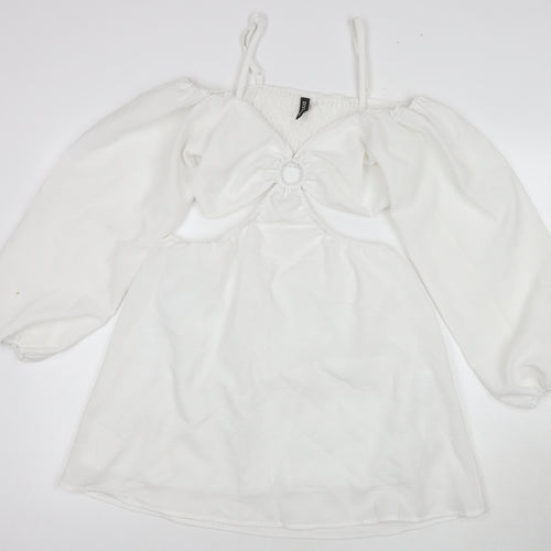 H&M Womens White Polyester A-Line Size M Sweetheart Pullover - Cut Out Detail