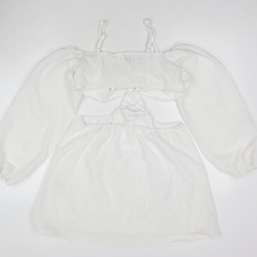 H&M Womens White Polyester A-Line Size M Sweetheart Pullover - Cut Out Detail
