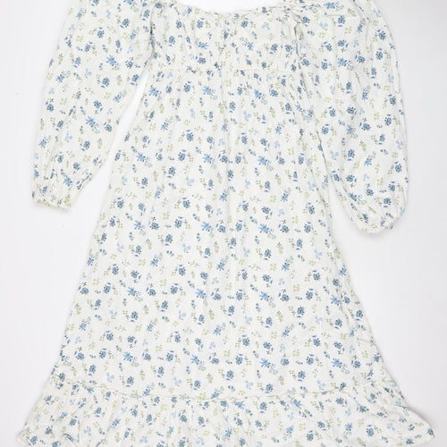 Miss Selfridge Womens White Floral Cotton Maxi Size 8 Off the Shoulder Pullover