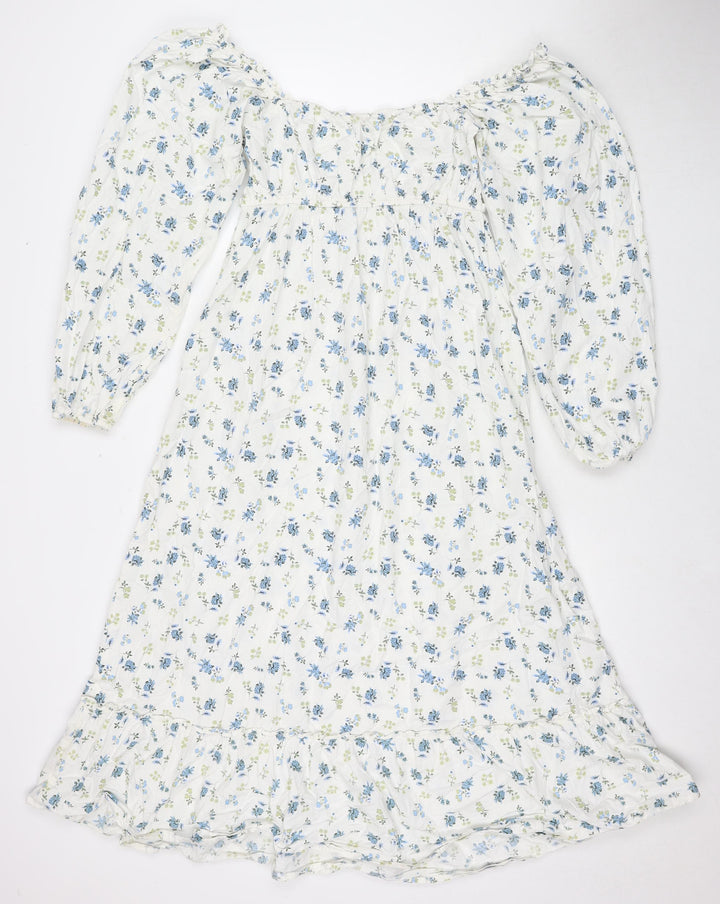 Miss Selfridge Womens White Floral Cotton Maxi Size 8 Off the Shoulder Pullover