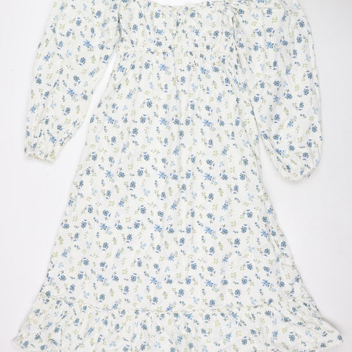 Miss Selfridge Womens White Floral Cotton Maxi Size 8 Off the Shoulder Pullover
