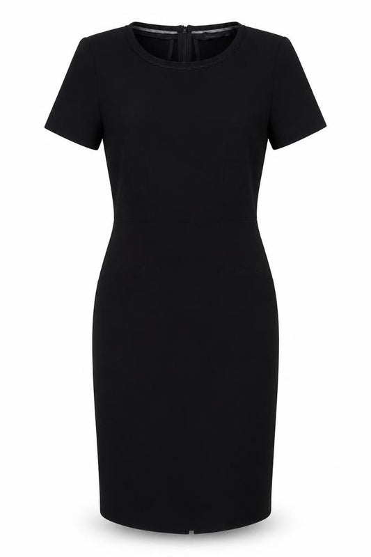 Front view of Next women’s black polyester a-line, size UK 10, round neck zip