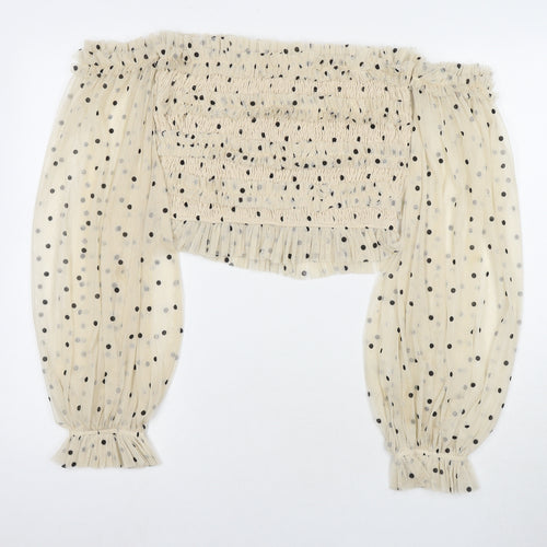 Lace & Beads Womens Beige Polka Dot Polyester Basic Blouse Size L Off the Shoulder