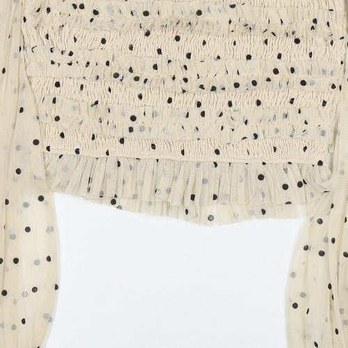 Lace & Beads Womens Beige Polka Dot Polyester Basic Blouse Size L Off the Shoulder