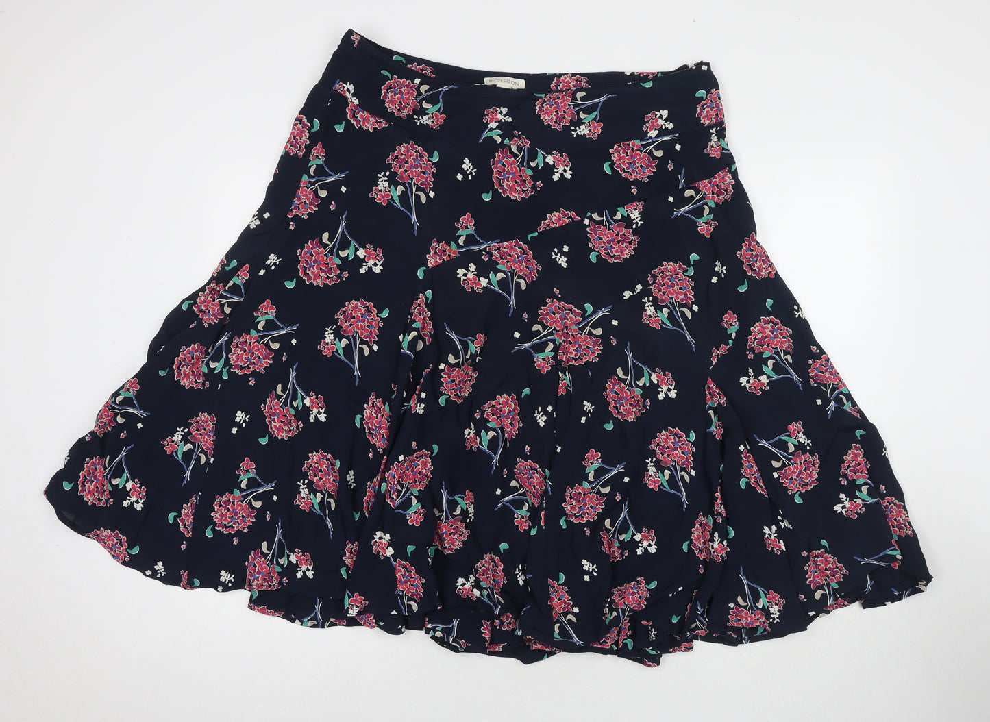 Monsoon Womens Blue Floral Viscose Pleated Skirt Size 16 Zip