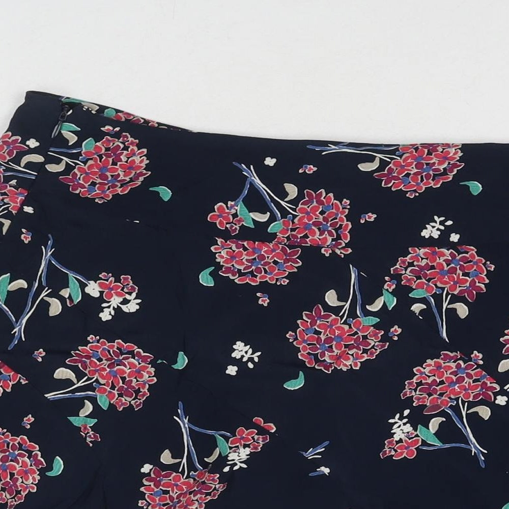 Monsoon Womens Blue Floral Viscose Pleated Skirt Size 16 Zip