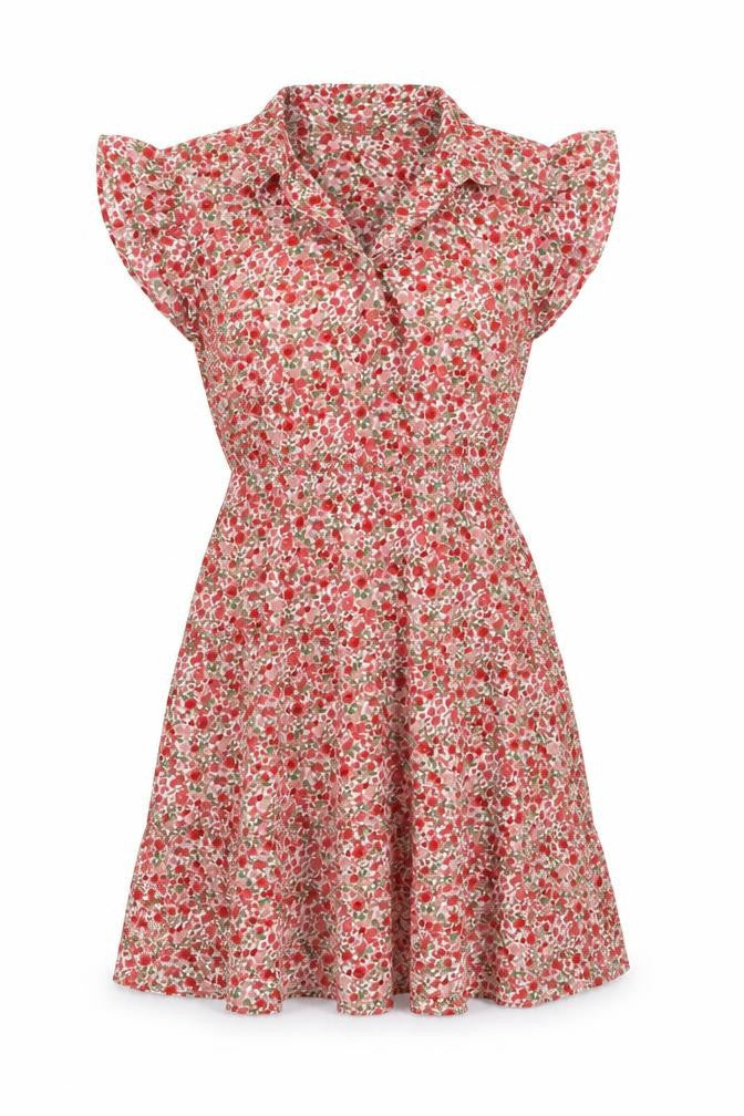 Monteau Womens Red Floral Viscose Fit & Flare Size XS V-Neck Pullover