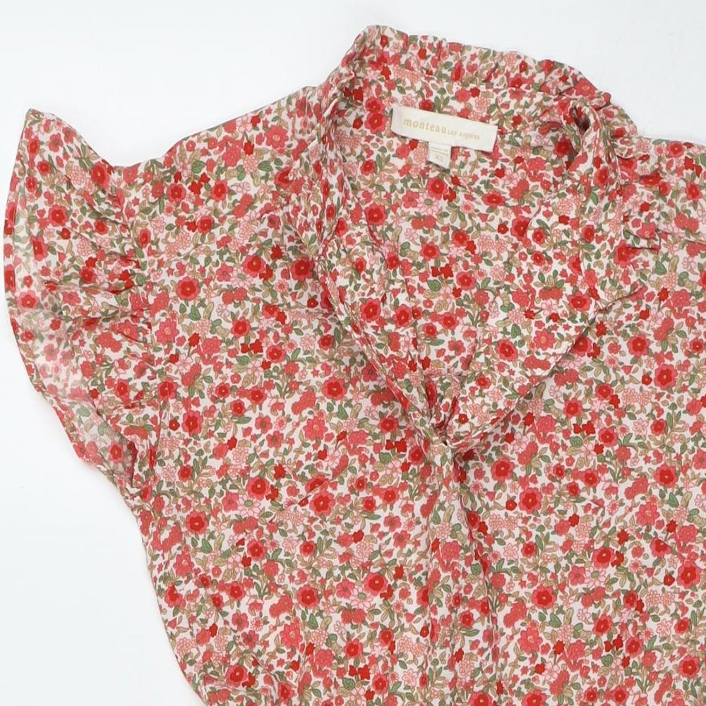 Monteau Womens Red Floral Viscose Fit & Flare Size XS V-Neck Pullover