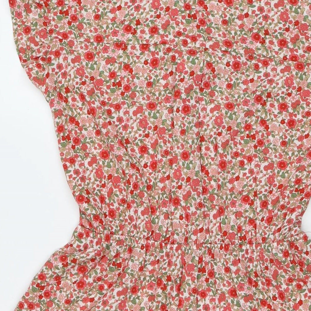 Monteau Womens Red Floral Viscose Fit & Flare Size XS V-Neck Pullover
