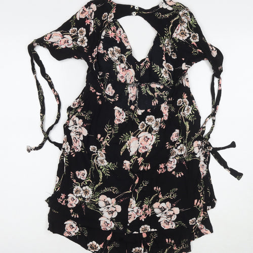 River Island Womens Black Floral Viscose Romper One-Piece Size 8 L3 in Button