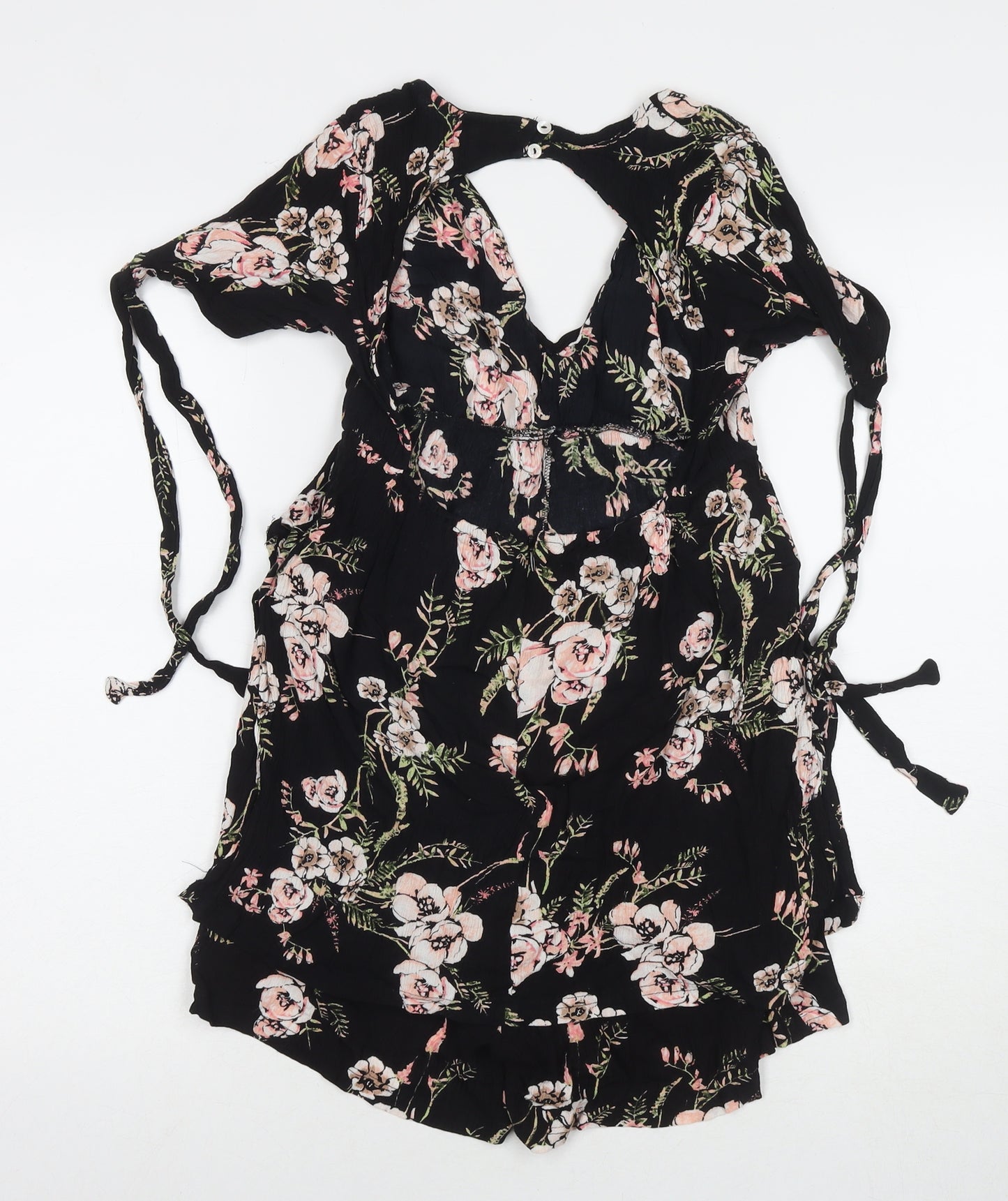 River Island Womens Black Floral Viscose Romper One-Piece Size 8 L3 in Button