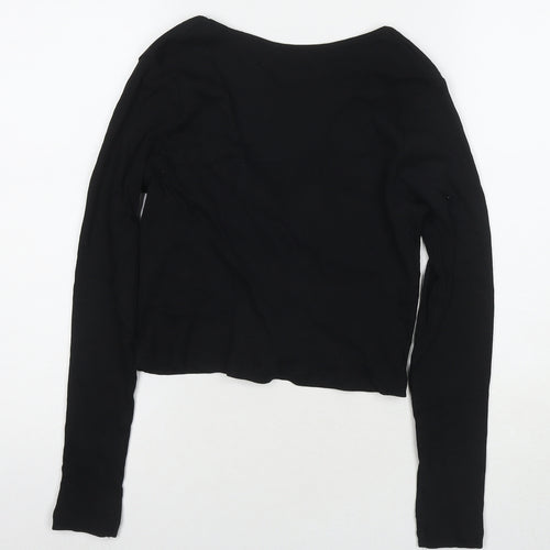 Brave Soul Womens Black Cotton Jersey T-Shirt Size S V-Neck