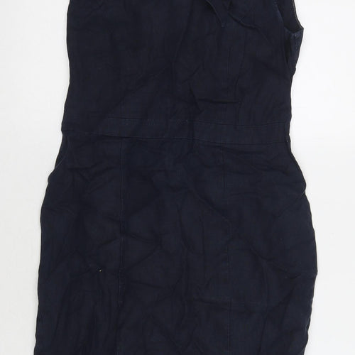 Warehouse Womens Blue Linen A-Line Size 8 Round Neck Zip