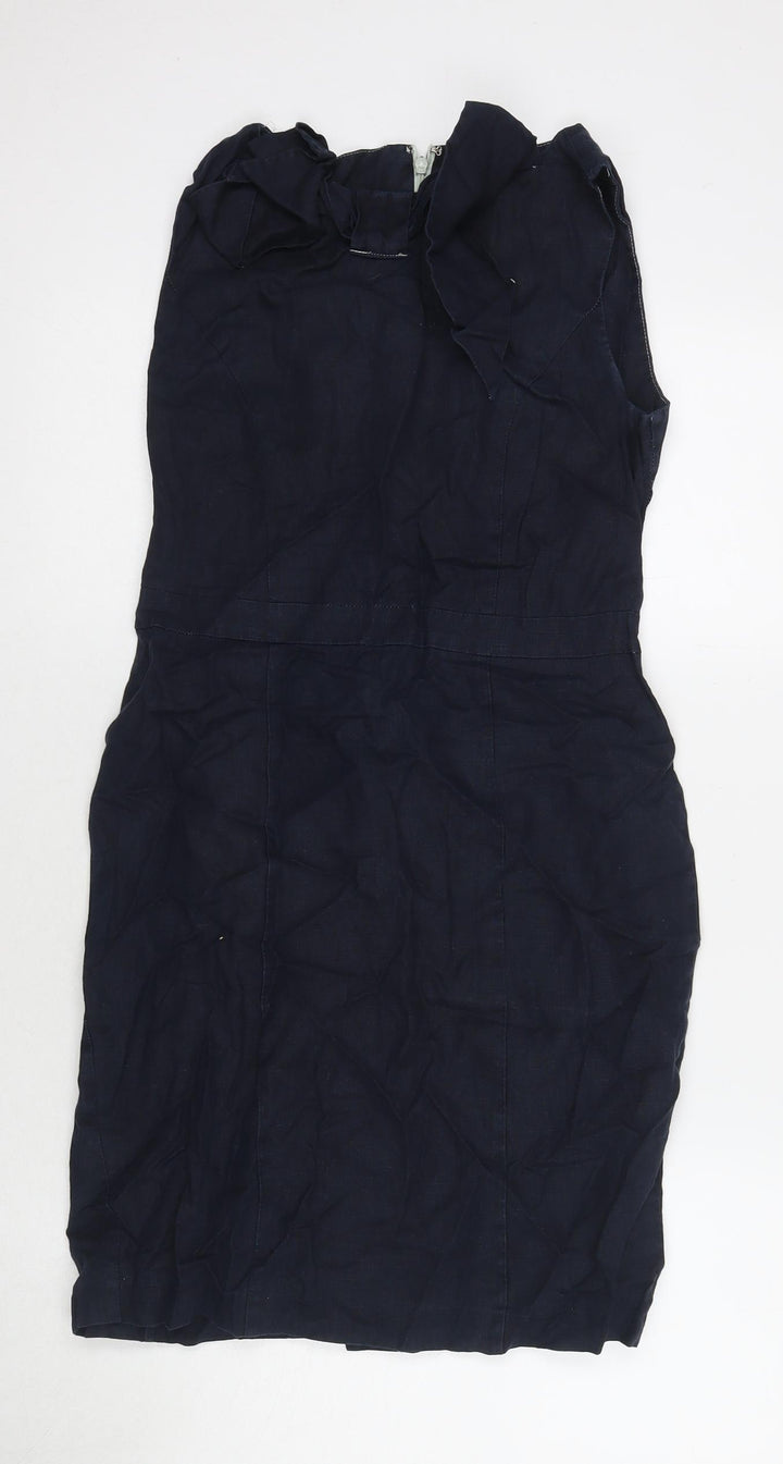 Warehouse Womens Blue Linen A-Line Size 8 Round Neck Zip