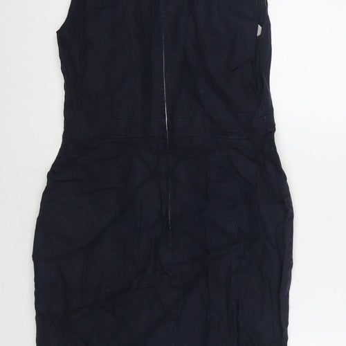 Warehouse Womens Blue Linen A-Line Size 8 Round Neck Zip