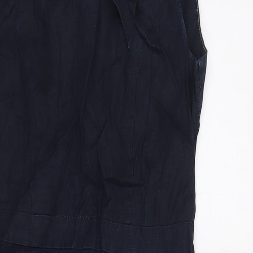 Warehouse Womens Blue Linen A-Line Size 8 Round Neck Zip