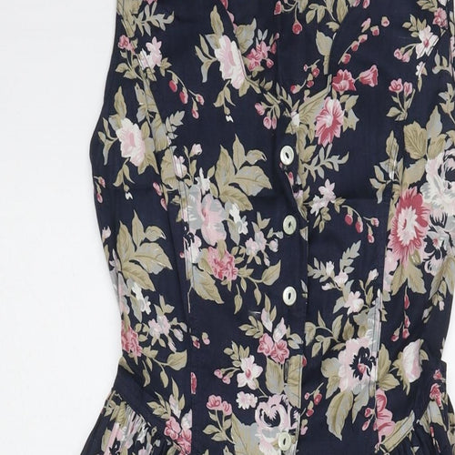 St Michael Womens Multicoloured Floral Cotton A-Line Size 8 V-Neck Pullover