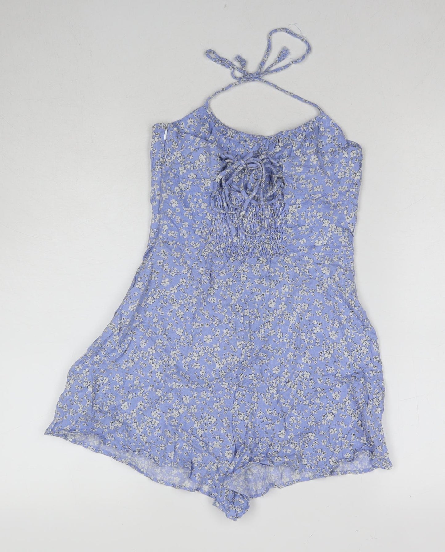 Bershka Womens Blue Floral Viscose Romper One-Piece Size S L3 in Tie