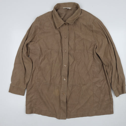 ELVI Womens Brown Viscose Basic Button-Up Size 24 Collared