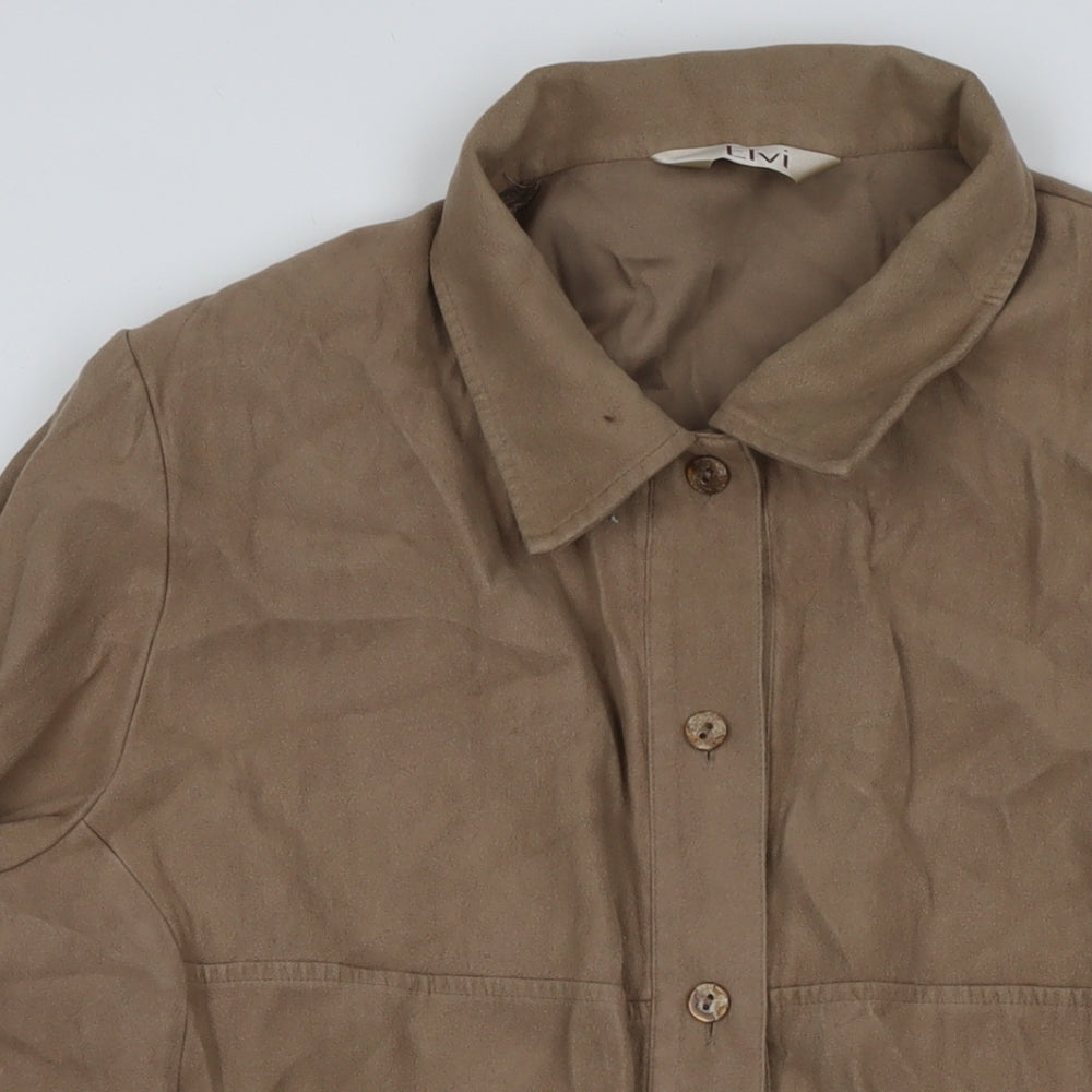 ELVI Womens Brown Viscose Basic Button-Up Size 24 Collared