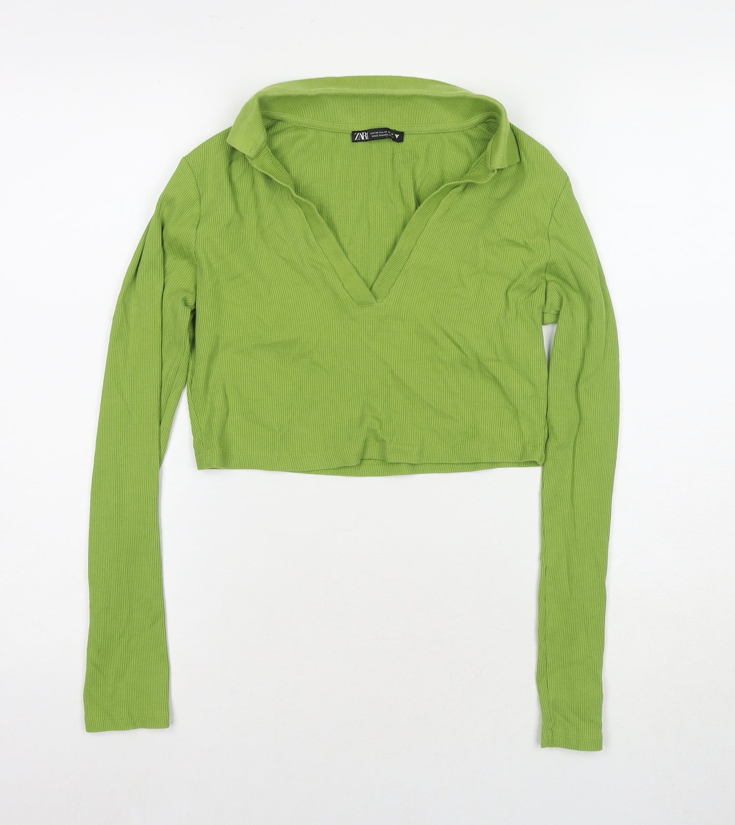 Zara Womens Green Cotton Cropped Polo Size M Collared