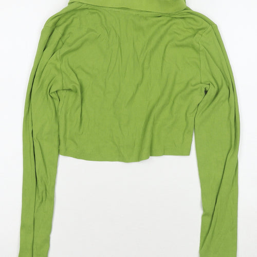 Zara Womens Green Cotton Cropped Polo Size M Collared