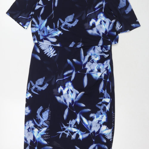 Phase Eight Womens Blue Floral Viscose A-Line Size 12 Round Neck Pullover
