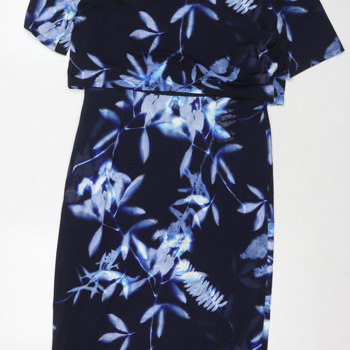 Phase Eight Womens Blue Floral Viscose A-Line Size 12 Round Neck Pullover