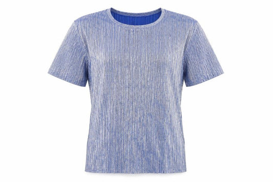 Front view of ASOS women’s silver polyester basic t-shirt, size UK 8, round neck