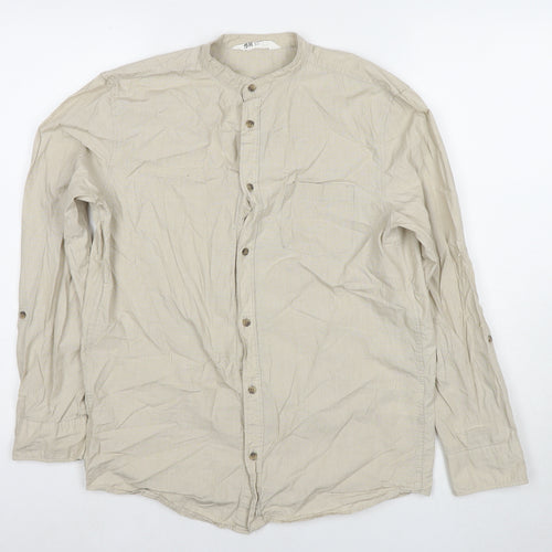 H&M Boys Brown Cotton Basic Button-Up Size 14-15 Years Collared Pullover