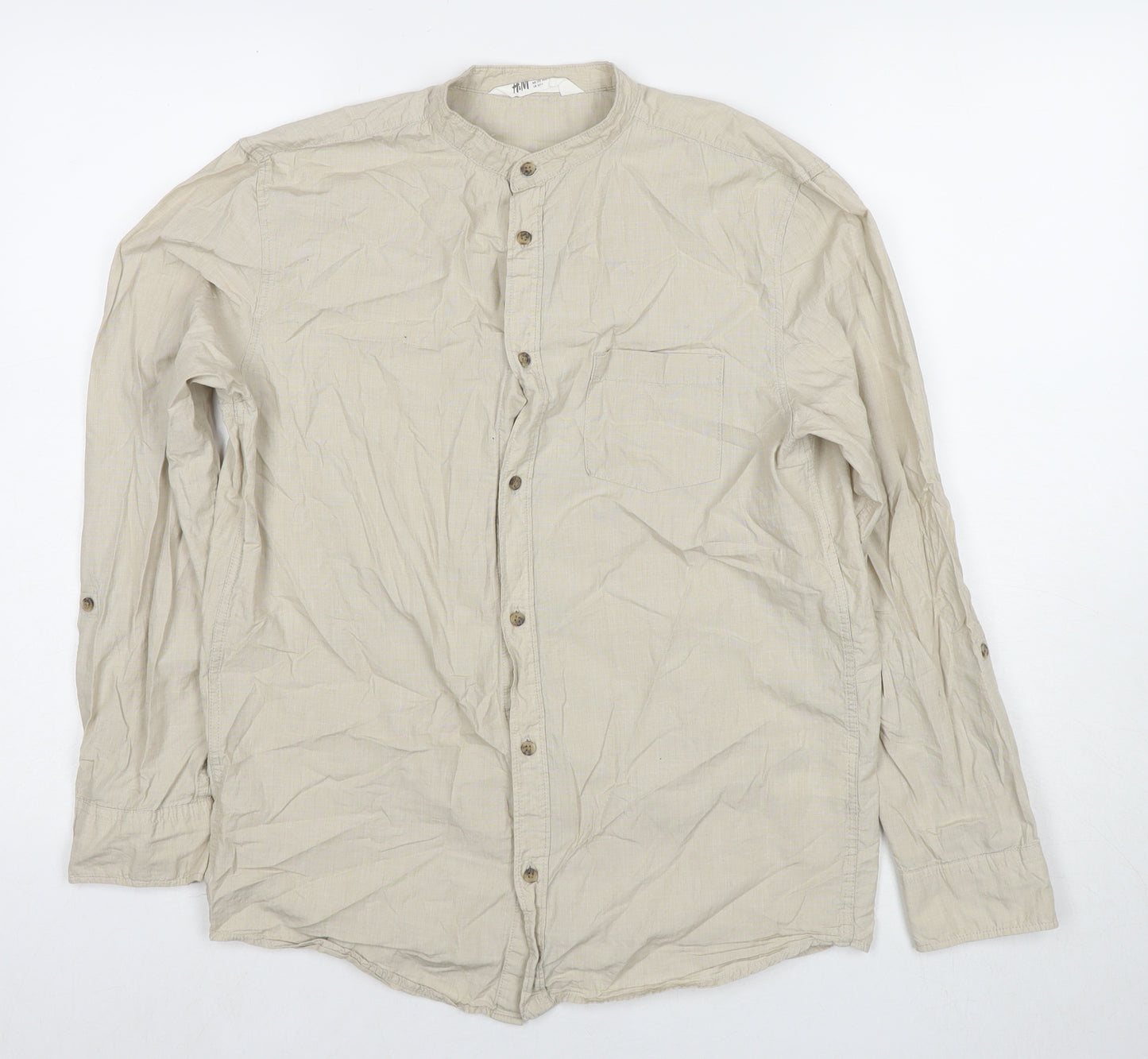 H&M Boys Brown Cotton Basic Button-Up Size 14-15 Years Collared Pullover