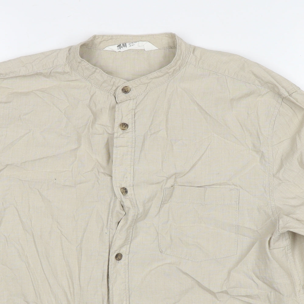 H&M Boys Brown Cotton Basic Button-Up Size 14-15 Years Collared Pullover