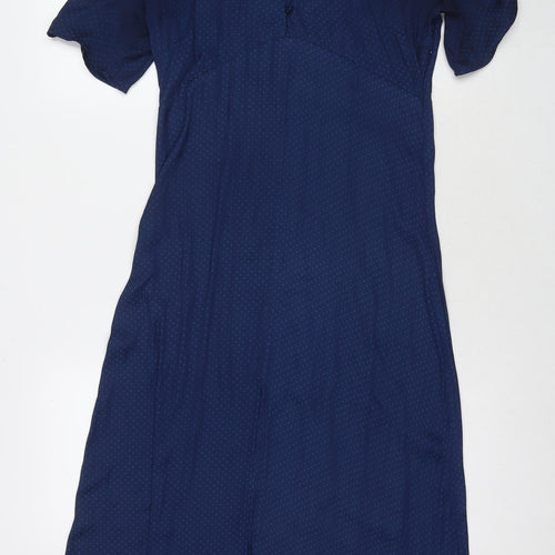 H&M Womens Blue Polka Dot Viscose Maxi Size 10 V-Neck Pullover