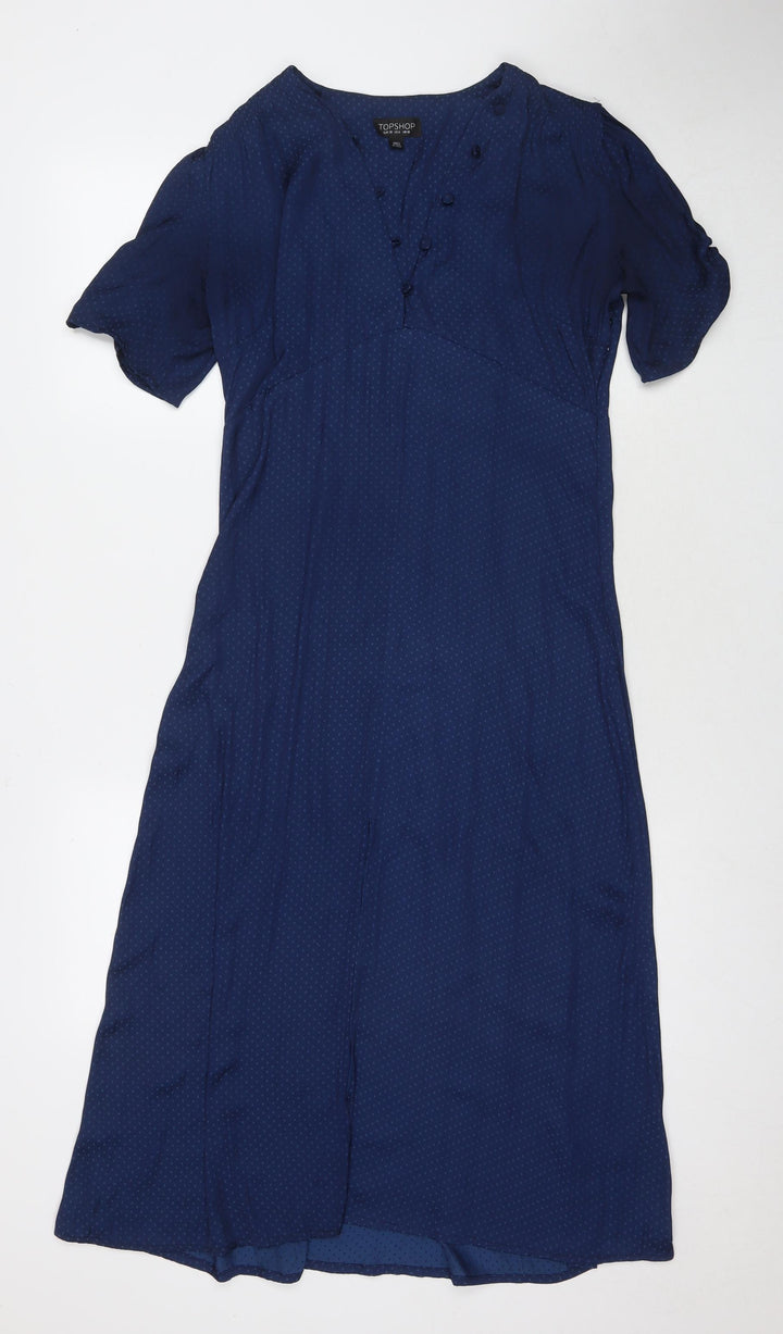 H&M Womens Blue Polka Dot Viscose Maxi Size 10 V-Neck Pullover